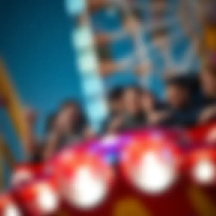 A thrilling amusement park ride with excited visitors