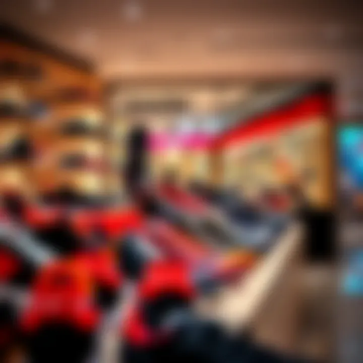 A vibrant display of branded shoes at Dubai Outlet Mall