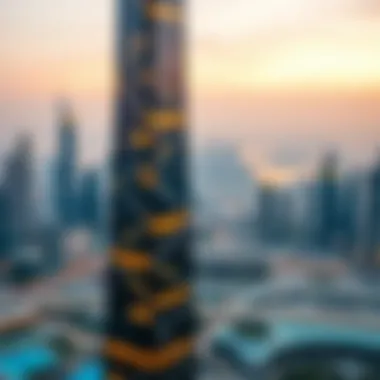 Stunning view of Sondos Tower against the Dubai skyline
