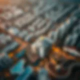 Aerial view of International City showcasing studio apartment buildings