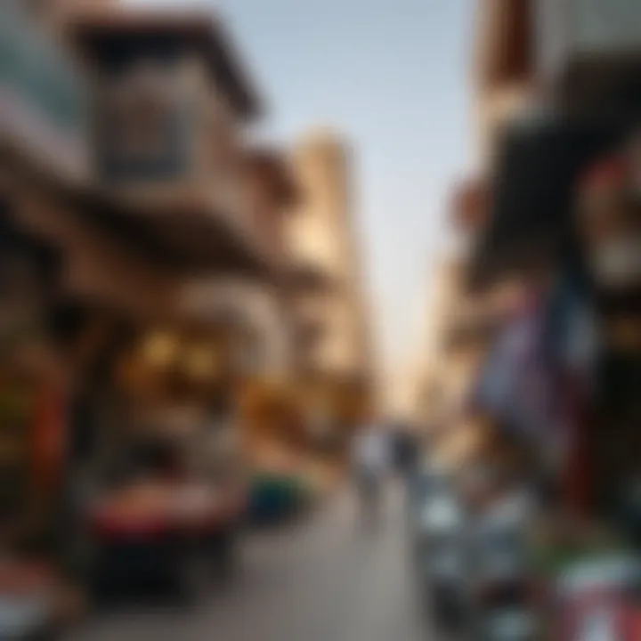 A bustling market scene in the historic district of Al Fahidi