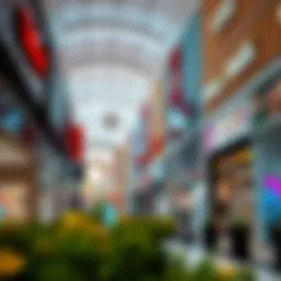 An overview of a bustling discount mall in Dubai showcasing vibrant storefronts