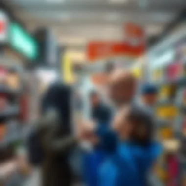 A shopper examining products at a discount mall, highlighting consumer behavior