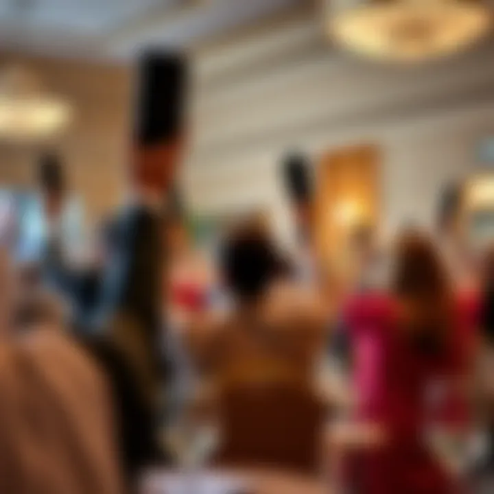 Auction event with bidders raising paddles in an elegant setting