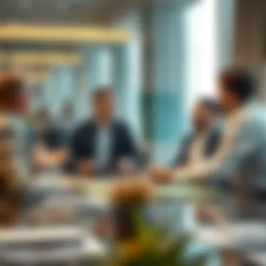 Real estate professionals discussing auction strategies in an office