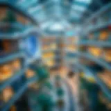 Aerial view of a modern shopping center in Dubai showcasing its architectural beauty