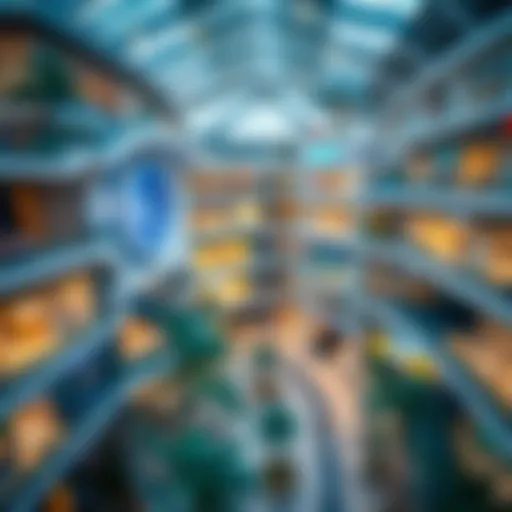 Aerial view of a modern shopping center in Dubai showcasing its architectural beauty