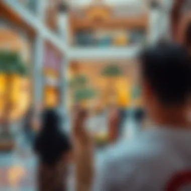 A vibrant community event taking place in a shopping center courtyard in Dubai