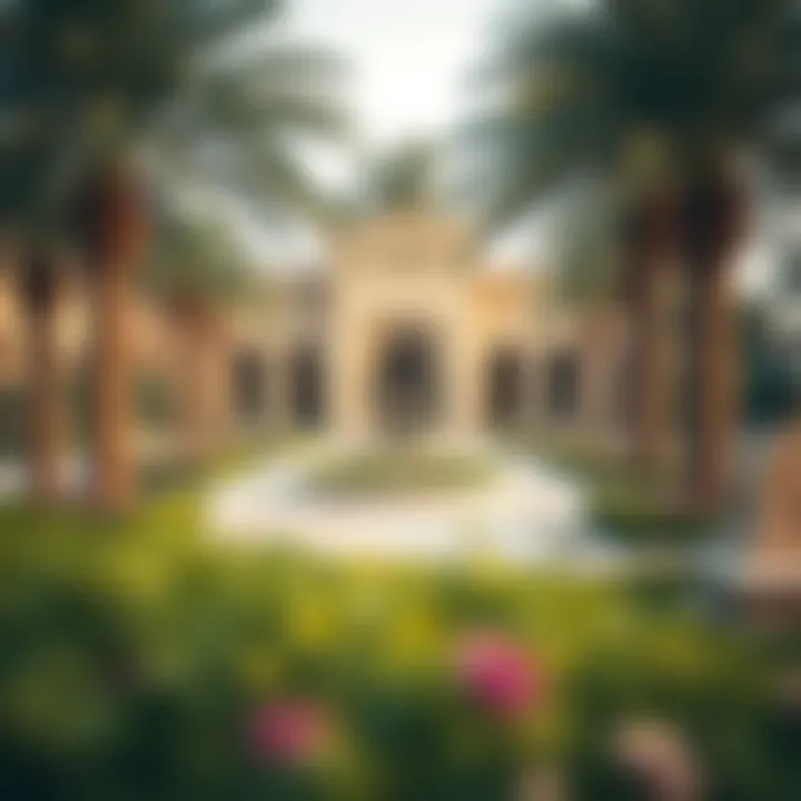 Beautifully landscaped gardens surrounding Jumairah Al Qasr enhancing its grandeur.
