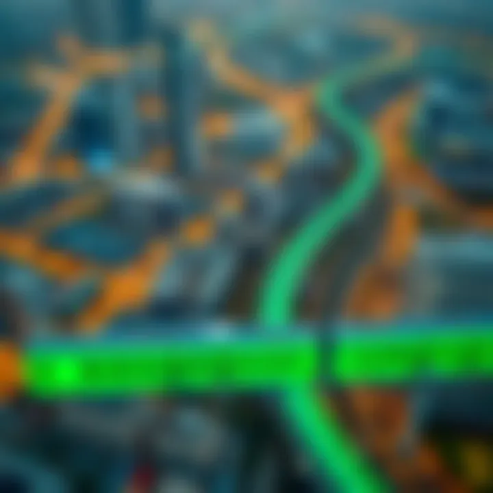 Aerial view of Dubai showcasing the Green Metro Line