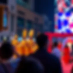 A vibrant city festival scene showcasing cultural performances in Dubai