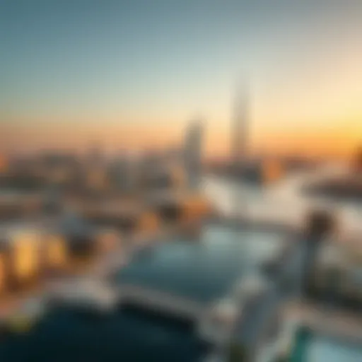 Aerial view showcasing Dubai's creek and architectural skyline