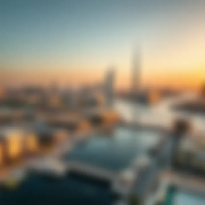 Aerial view showcasing Dubai's creek and architectural skyline