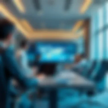 A business meeting in a high-tech conference room