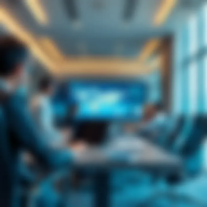 A business meeting in a high-tech conference room