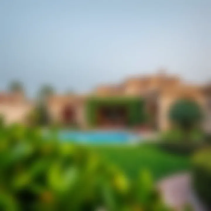 Lush Landscaping in Al-Qurayn Villas Beautiful garden view of a villa with lush landscaping
