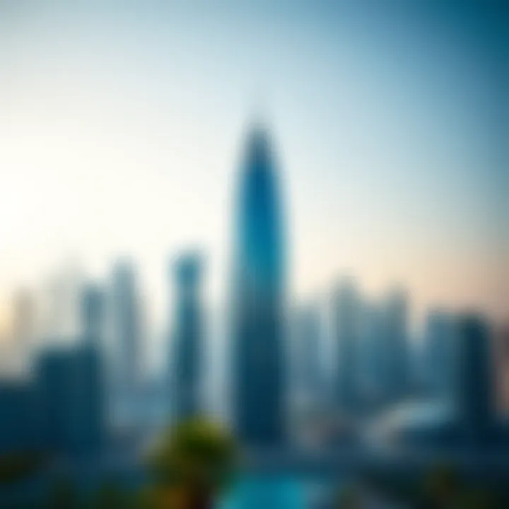 Stunning view of Vista Tower against Dubai skyline