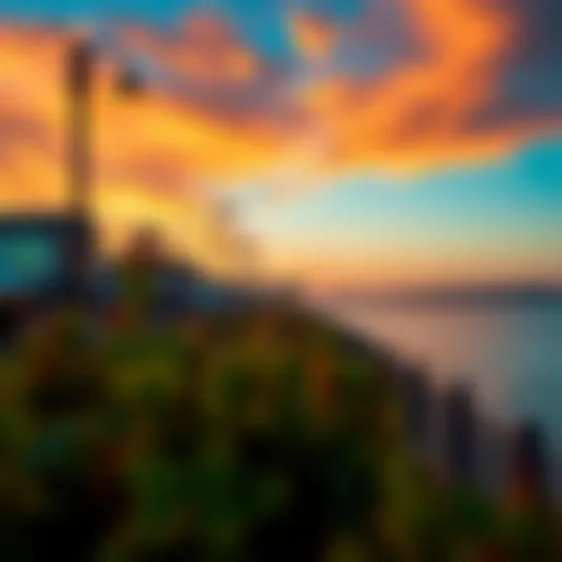 Scenic view of the Fountain Boardwalk at sunset