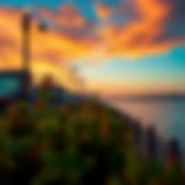 Scenic view of the Fountain Boardwalk at sunset