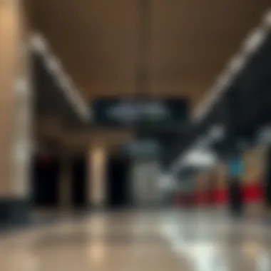 Interior of the metro station featuring platforms and signage