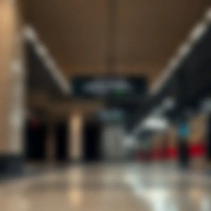Interior of the metro station featuring platforms and signage