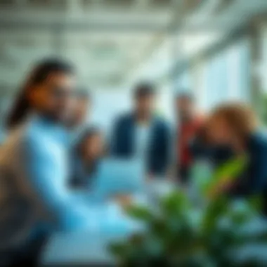 A diverse group showcasing teamwork in an office setting