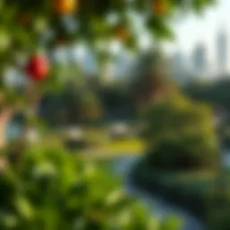 Panoramic view of Jaddaf Waterfront Park showcasing lush greenery and urban skyline