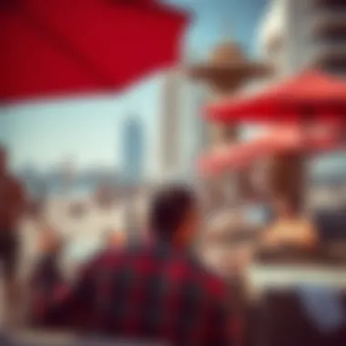 Vibrant lifestyle scene with people enjoying the beach and amenities