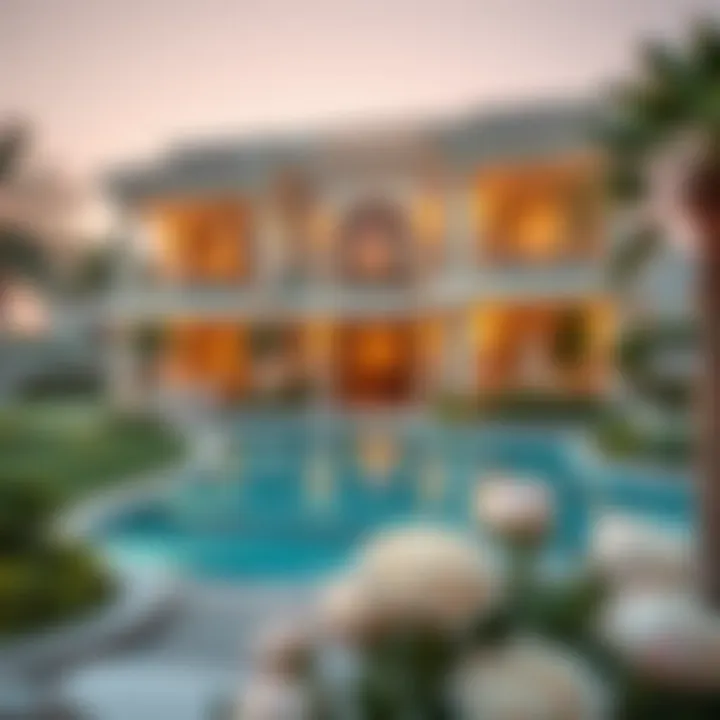 Elegant architecture of a villa on Jumeirah Island with lush landscaping