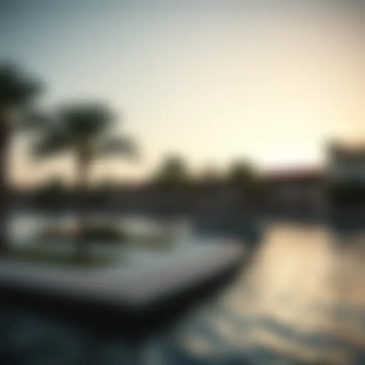 Serene waterfront view with palm trees on Jumeirah Island