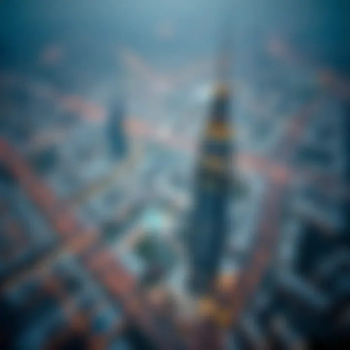 Aerial view of Latifa Tower on Sheikh Zayed Road