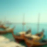 A tranquil view of Dubai's coastline showcasing traditional dhows
