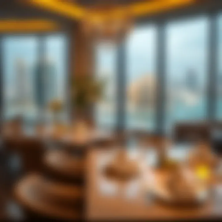 Elegant dining area with a view of the Dubai Marina