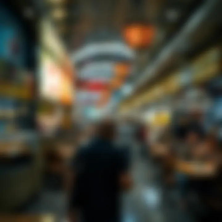 A bustling food court filled with various dining options