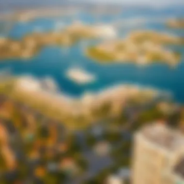 Aerial view of the Marina Sunset Bay community with surrounding attractions