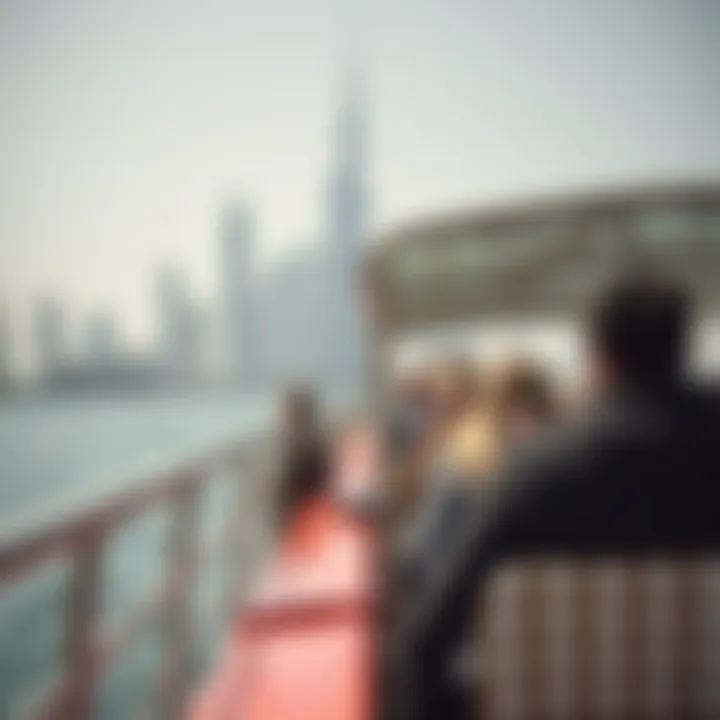 Passengers enjoying the ferry ride with city skyline in background