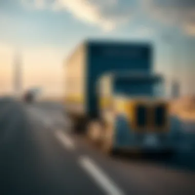 Luxury moving truck on a highway between Abu Dhabi and Dubai