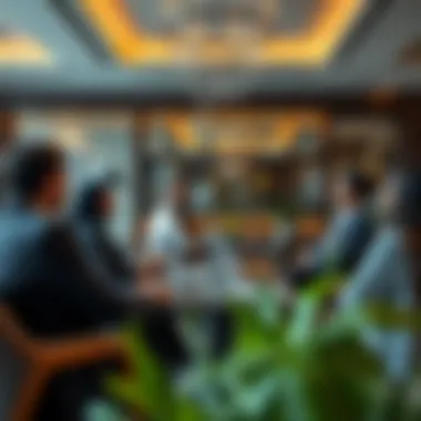 Expatriates Networking in Dubai Expatriate professionals networking in a business setting