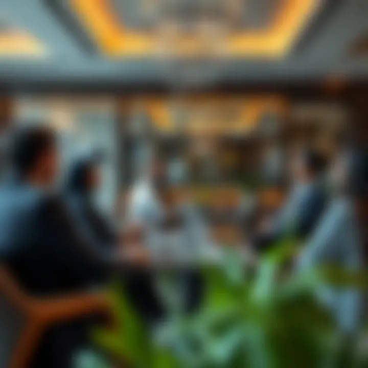 Expatriates Networking in Dubai Expatriate professionals networking in a business setting