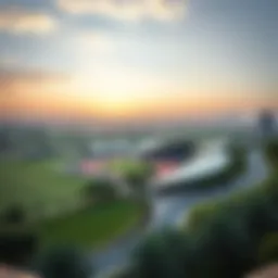 A panoramic view of the Olympic Park showcasing its greenery and sports facilities