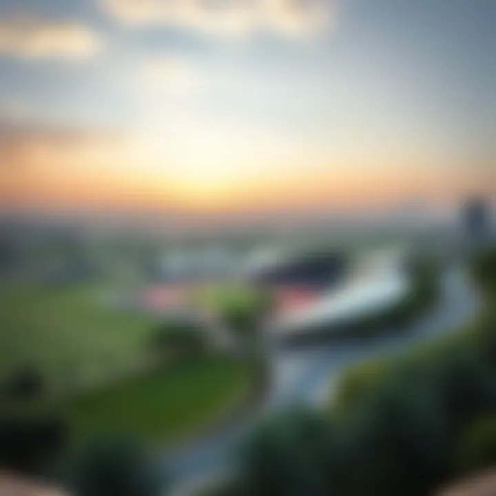A panoramic view of the Olympic Park showcasing its greenery and sports facilities