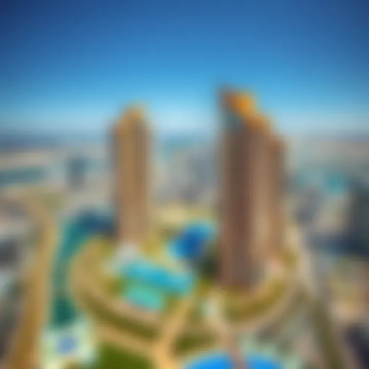 Aerial view of Palm Beach Towers 3 situated amidst Dubai's skyline