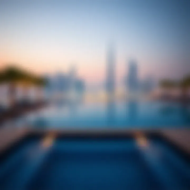 Infinity pool at Rixos by Nakheel with stunning skyline backdrop