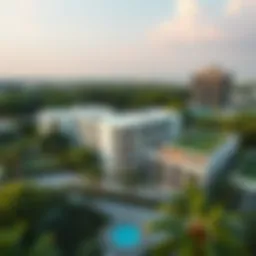 Aerial view of Rufi Gardens showcasing lush greenery and modern architecture in Dubai