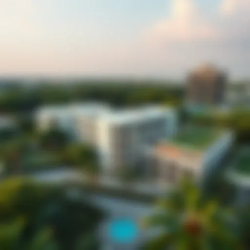 Aerial Perspective of Rufi Gardens Aerial view of Rufi Gardens showcasing lush greenery and modern architecture in Dubai