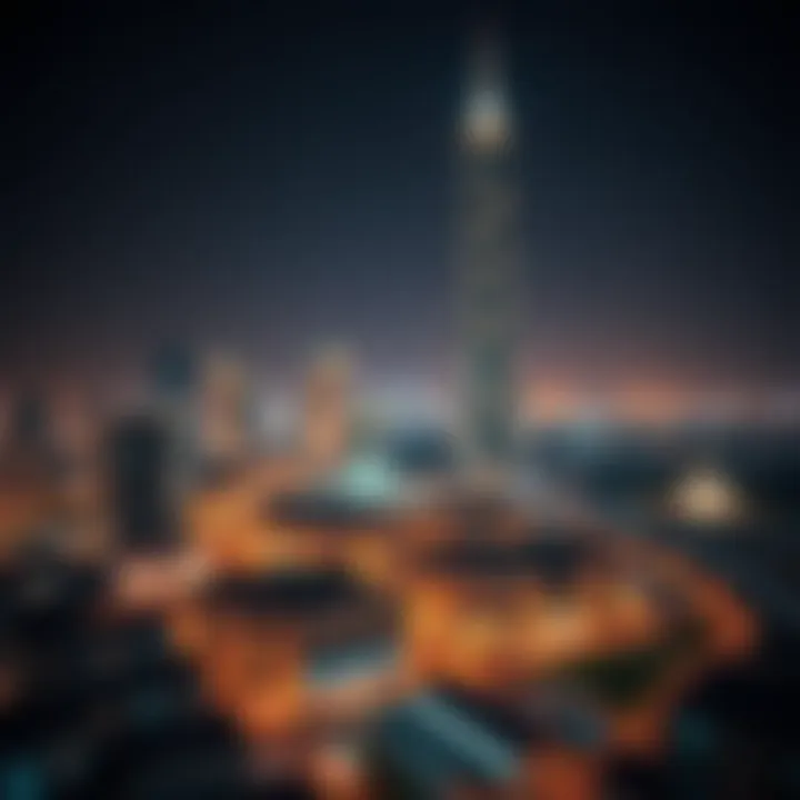 Sarah Tower at Night Panoramic view of Sarah Tower illuminated at night, emphasizing its prominence in the city