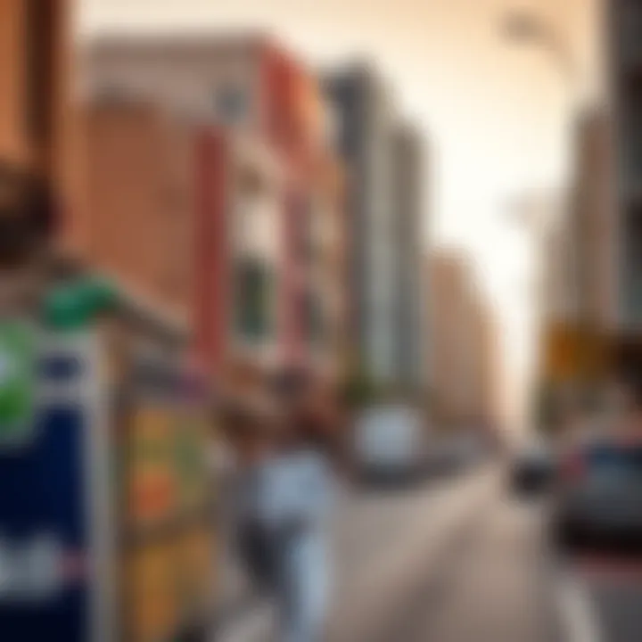 Vibrant neighborhoods surrounding Sheikh Mohammed Bin Zayed Road, illustrating community life.