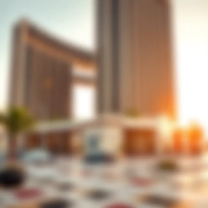 An artistic representation of the Al Sarraf Building blending cultural elements into modern architecture