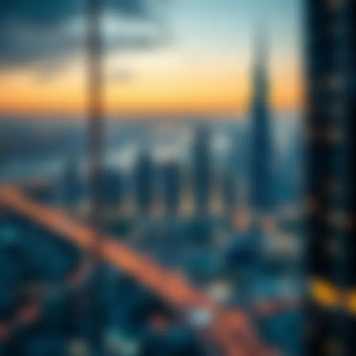 An illustration of Dubai's skyline with freelance professionals connected through technology