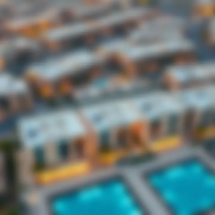 Aerial View of Mahzooz Modern Residences Aerial view of Mahzooz showcasing modern residential developments